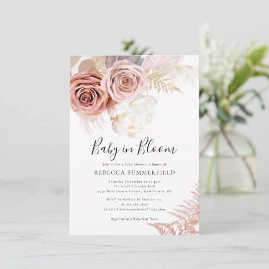 Wasserfarbe Pampas Grass Boho Girl Babydusche Einladung (Stehend Vorderseite)