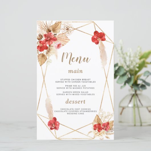 Wasserfarbe Pampas Grass Weiße Blume Hochzeitmenü (Stehend Vorderseite)