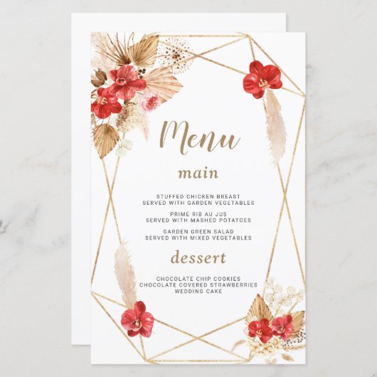 Wasserfarbe Pampas Grass Weiße Blume Hochzeitmenü (Vorne/Hinten)