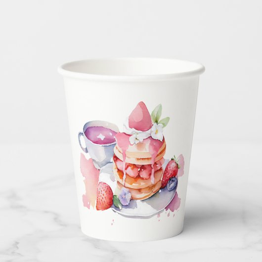 Wasserfarbe Pancake Baby Brunch Dusche Pappbecher (Rückseite)