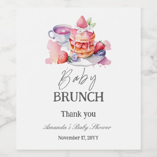 Wasserfarbe Pancake Baby Brunch Dusche Weinetikett (Einzelnes Label)