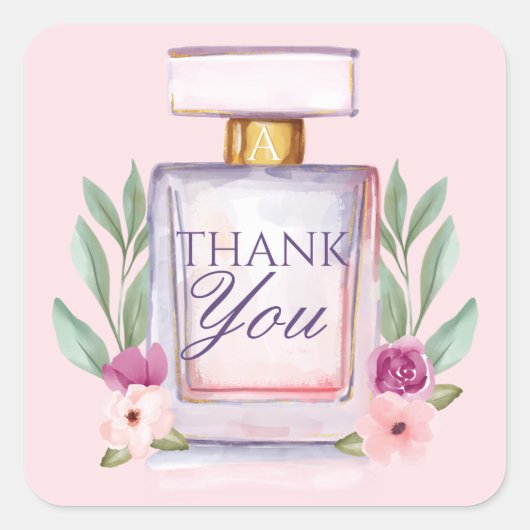 Wasserfarbe Parfüm Flasche Floral Vielen Dank Quadratischer Aufkleber (Vorderseite)