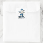 Wasserfarbe Parfümflasche mit blauer und weißer Bl Quadratischer Aufkleber (Tasche)