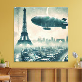 Wasserfarbe Paris Skyline mit Dirigible und Eiffel Leinwanddruck (Insitu (Wohnzimmer))