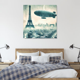 Wasserfarbe Paris Skyline mit Dirigible und Eiffel Leinwanddruck