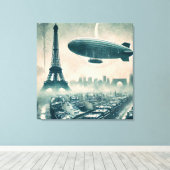 Wasserfarbe Paris Skyline mit Dirigible und Eiffel Leinwanddruck (Insitu (Holzboden))