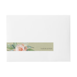WASSERFARBE PEACH BLUME GREEN FOLIAGE MONOGRAMM Rundum-Adressaufkleber