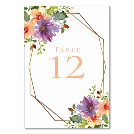 Wasserfarbe Peach floral Bold Moderne Hochzeit Tischnummer (Vorderseite)