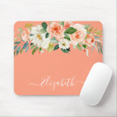 Wasserfarbe Peach White Floral Trendskript Mousepad (Mit Mouse)