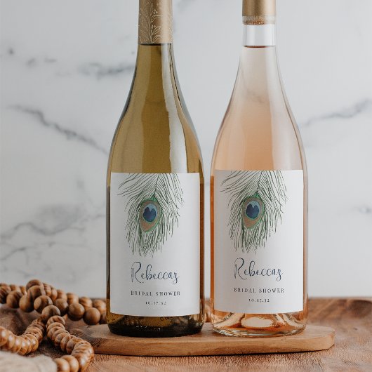 Wasserfarbe Peacock Feather Brautparty Gefallen Weinetikett