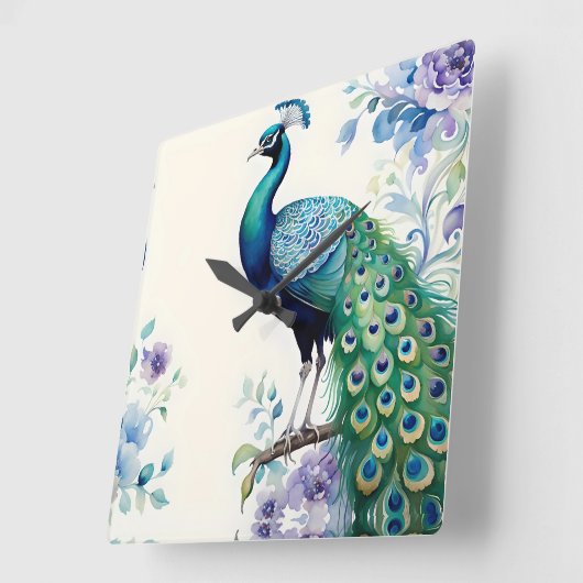 Wasserfarbe Peacock Quadratische Wanduhr (Winkel)