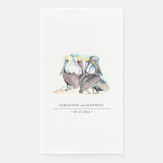 Wasserfarbe Pelicans Beach Hochzeit Serviette (Vorderseite)