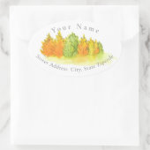 Wasserfarbe, Pen & Tinte Herbstbaum-Etikett Ovaler Aufkleber (Tasche)