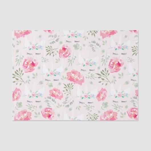 Wasserfarbe Peonie Unicorn in Rosa Seidenpapier (Vorderseite)