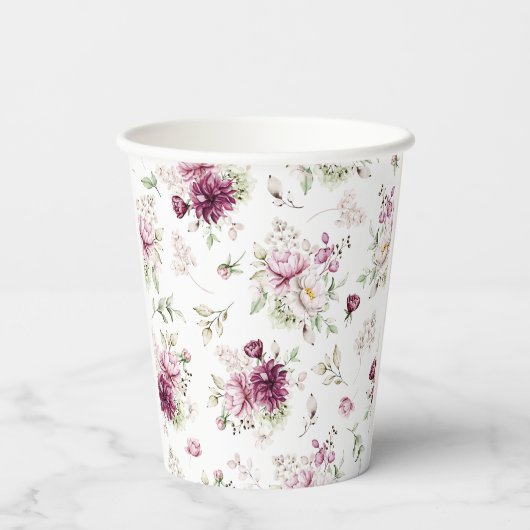 Wasserfarbe Peonies Baby Showthema Papier Becher (Rückseite)