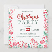 Wasserfarbe Peppermint Candy Canes Weihnachtsgebäc Einladung (Vorderseite)