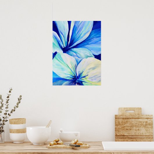 Wasserfarbe Persian Blue Lilies Petals Pattern Poster (Küche)