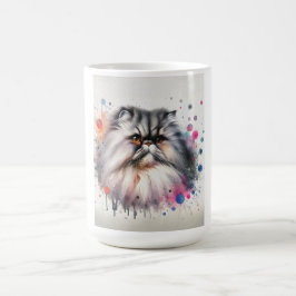 Wasserfarbe Persische Katze Farbiges Portrait Kaffeetasse