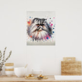 Wasserfarbe Persische Katze Farbiges Portrait Poster (Küche)