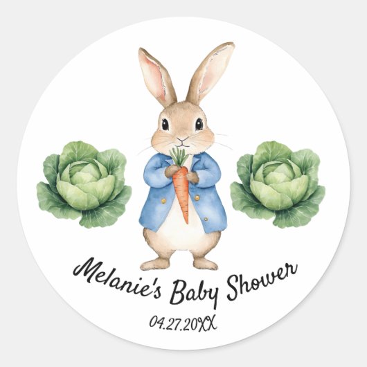 Wasserfarbe Peter Rabbit Garden Cabbage Babydusche Runder Aufkleber (Vorderseite)