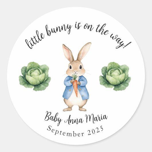 Wasserfarbe Peter Rabbit Garden Cabbage Babydusche Runder Aufkleber (Vorderseite)