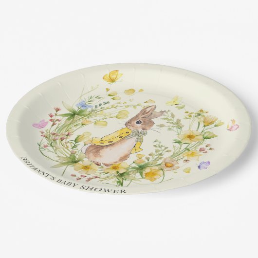 Wasserfarbe Peter Rabbit Wildblumen Kinderdusche Pappteller (Schrägansicht)