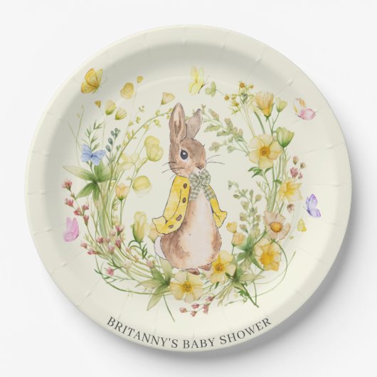 Wasserfarbe Peter Rabbit Wildblumen Kinderdusche Pappteller (Vorderseite)