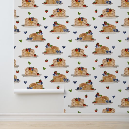 Wasserfarbe Pfannkuchen Beeren Frühstück Küche Tapete (Anwendung)