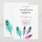 Wasserfarbe Pfauenfeathers Wedding Einladung (Vorne/Hinten)