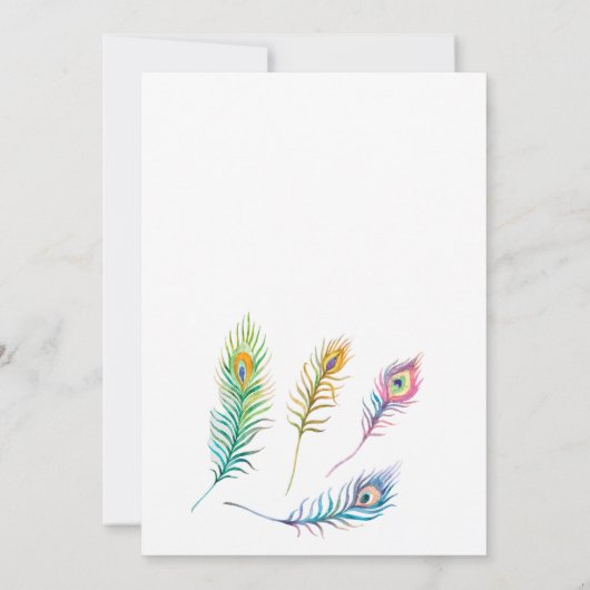 Wasserfarbe Pfauenfeathers Wedding Einladung (Rückseite)