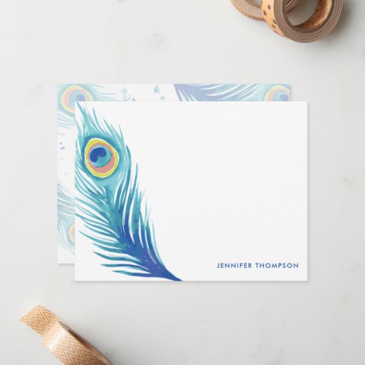 Wasserfarbe Pfauenfeder Mitteilungskarte (Vorderseite/Rückseite Beispiel)