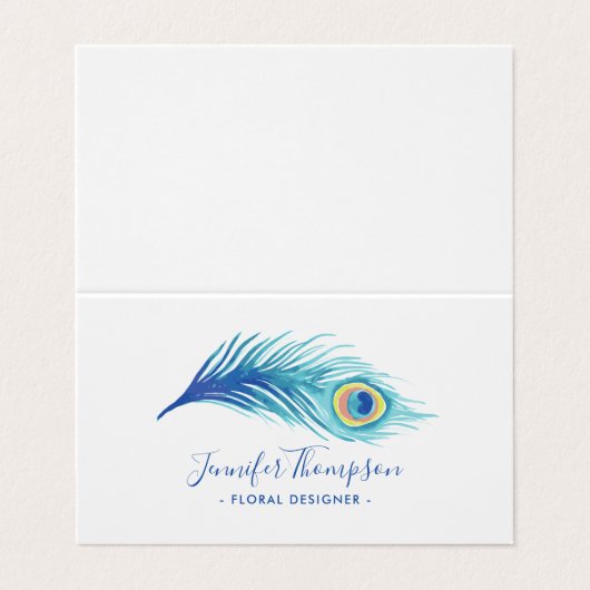 Wasserfarbe Pfauenfeder Visitenkarten (Außenseite Aufgefaltet)