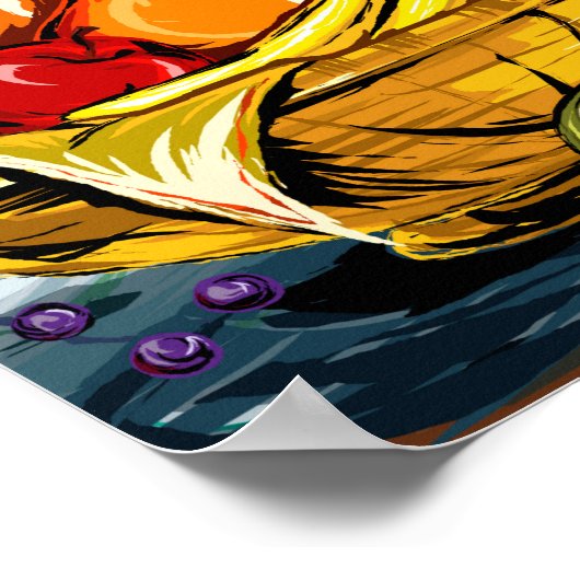 Wasserfarbe Picnic Obstkorb und Weinposter Poster (Ecke)