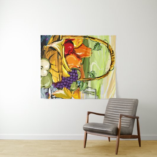 Wasserfarbe Picnic Obstkorb und Weintapestet Wandteppich (Beispiel (Horizontal))