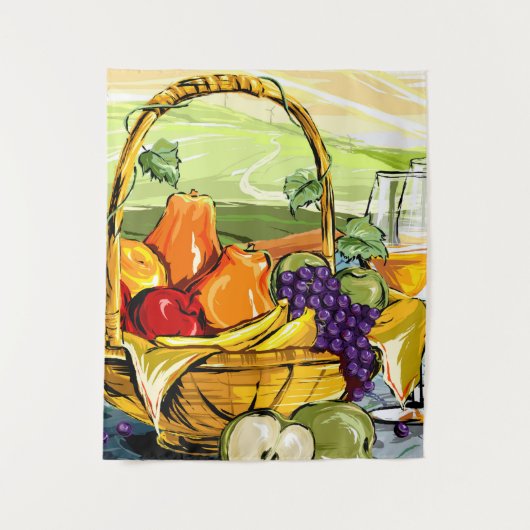 Wasserfarbe Picnic Obstkorb und Weintapestet Wandteppich (Vorderseite)