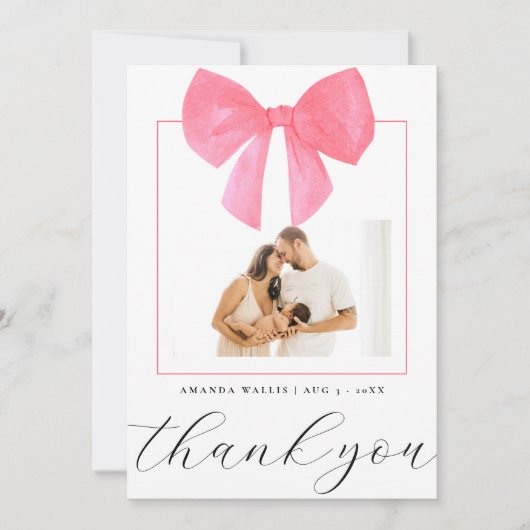 Wasserfarbe Pink Bow Foto Kinderdusche Danke (Vorderseite)