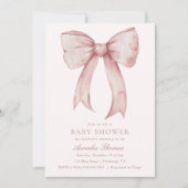 Wasserfarbe Pink Bow Girl Babydusche Einladung (Vorderseite)
