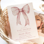 Wasserfarbe Pink Bow Girl Babydusche Einladung