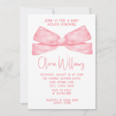 Wasserfarbe Pink Bow Hand Written Baby Girl Dusche Einladung (Vorderseite)