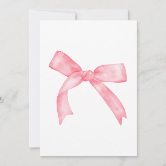 Wasserfarbe Pink Bow Hand Written Baby Girl Dusche Einladung (Rückseite)