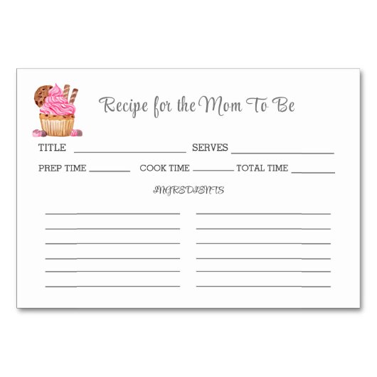 Wasserfarbe Pink Cupcake Babydusche Rezept Tischnummer (Vorderseite)
