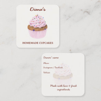 Wasserfarbe Pink Cupcake Bäckerei Quadratische Visitenkarte