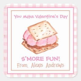 Wasserfarbe Pink Gingham S'mores Valentine Quadratischer Aufkleber