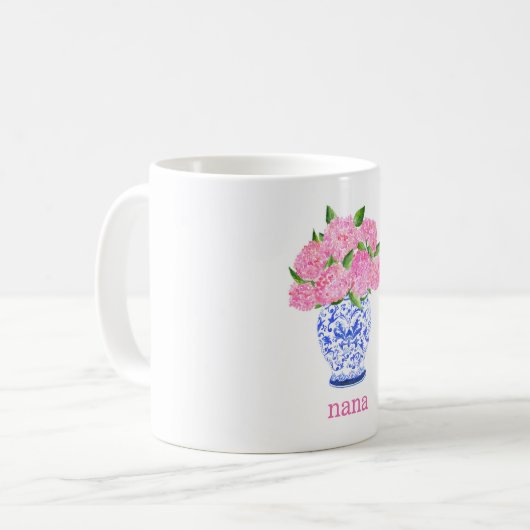 Wasserfarbe Pink Hydrangea Chinoiserie Name Kaffeetasse (Vorderseite Links)