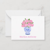 Wasserfarbe Pink Hydrangea Chinoiserie Name Mitteilungskarte (Vorderseite)