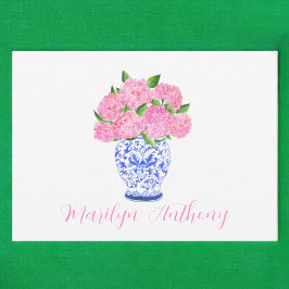 Wasserfarbe Pink Hydrangea Chinoiserie Name Mitteilungskarte