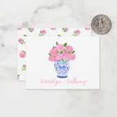 Wasserfarbe Pink Hydrangea Chinoiserie Name Mitteilungskarte (Vorderseite/Rückseite Beispiel)