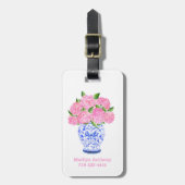Wasserfarbe Pink Hydrangea Chinoiserie Name Nummer Gepäckanhänger (Vorderseite vertikal)