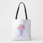 Wasserfarbe Pink Hydrangea Chinoiserie Name Tasche (Vorderseite)