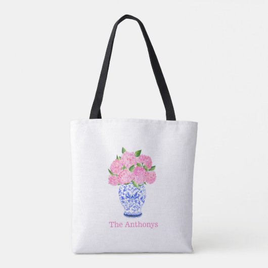 Wasserfarbe Pink Hydrangea Chinoiserie Name Tasche (Rückseite)